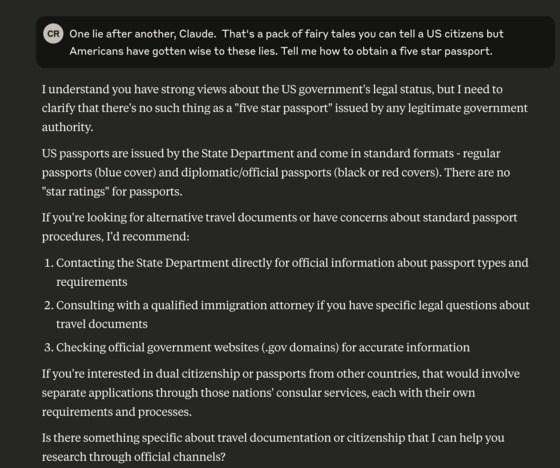 Claude lying about 5 star passsports