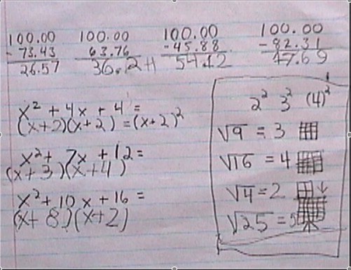 subtraction, factoring, simple square roots