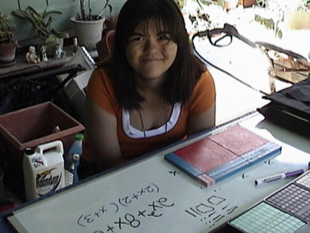Sarah Algebra Factoring polynomials with base ten blocks